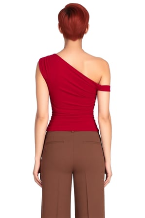 Kadın Fitted Asimetrik Yaka Düşük Kol Bluz Sandy Dokuma Günlük Kullanım İçin Şık Polyester