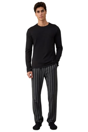 Erkek Bisiklet Yaka Çizgili Pijama Takımı Fonksiyonel Dayanıklı Kaliteli Konforlu Estetik Şık