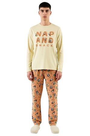 Kadın Panda Desenli Bisiklet Yaka Uzun Kollu Pijama Takımı Fonksiyonel Dayanıklı Kaliteli Şık
