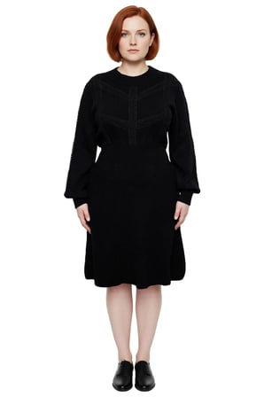 Kadın Oversize Skater Midi Boy Triko Elbise Örgü Detaylı Bisiklet Yaka Uzun Kollu Rahat Kışlık Stil