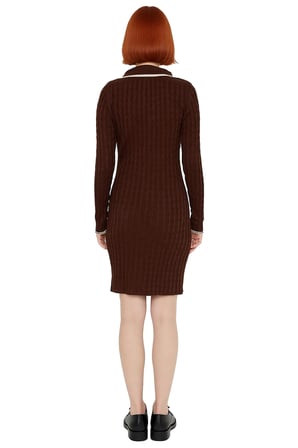 Kadın Kahverengi Akrilik Polo Yaka Bodycon Triko Mini Elbise Rahat Kış Günleri İçin Şık Seçim