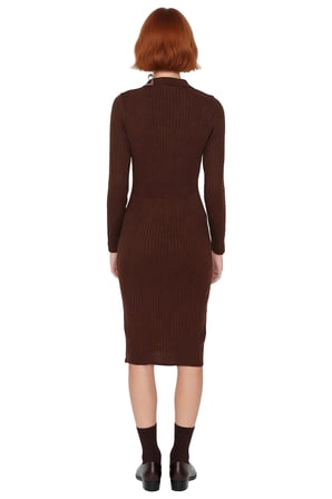 Kadın Triko Bodycon Midi Uzun Kol Polo Yaka Düz Elbise Şık ve Konforlu Kışlık Günlük Giyim