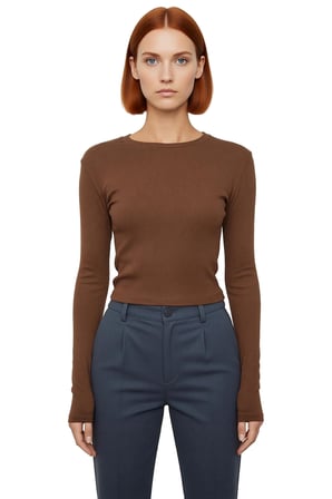 Kadın Pembe Viskon Ribana Dokulu Fitted Bisiklet Yaka Uzun Kollu Crop Bluz Günlük Kullanıma Uygun