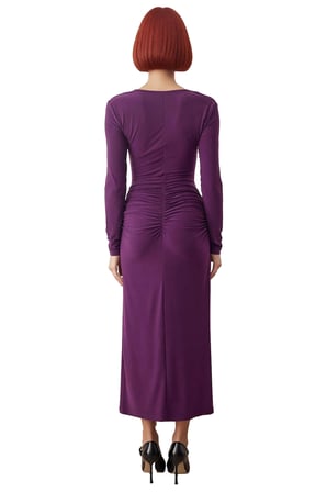 Kadınlar İçin Bodycon Kesim V Yaka Büzgülü Astarlı Maxi Örme Elbise Şık Davetler İdeal