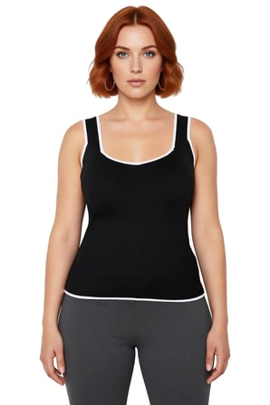 Kadın Kahverengi Kare Yaka Bodycon İnce Triko Bluz Kalın Askılı Günlük Kullanım İçin İdeal