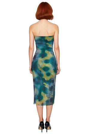Kadın Bodycon Straplez Kolsuz Midi Elbise Soyut Desen Tül Kumaş Abiye Şık Gece Davetleri Kaliteli