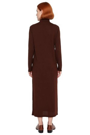 Kadın Dik Yaka A Kesim Triko Maxi Elbise Uzun Standart Kollu Akrilik Düz Desen Kışlık Günlük Şık
