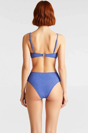 Kadın Bikini Takımı Ayarlanabilir Askılı Kaplı Yüksek Bel Simli Örme Balensiz Aksesuarlı Regular