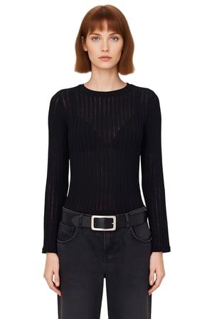 Kadın Fitted Bisiklet Yaka Uzun Kollu Triko Görünümlü Örme Bluz Günlük Kullanım İçin Cool Ve Comfort