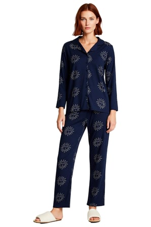 Kadın Güneş Desenli Gömlek Yaka Pijama Takımı Fonksiyonel Dayanıklı Kaliteli Konforlu Spor