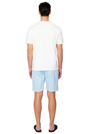 Erkek Çizgili Pijama Takımı Bisiklet Yaka Kısa Kollu Fonksiyonel Dayanıklı Kaliteli Modern