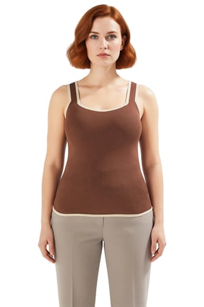 Kadın Kahverengi Kare Yaka Bodycon İnce Triko Bluz Kalın Askılı Günlük Kullanım İçin İdeal