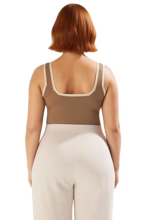Kadın Kahverengi Kare Yaka Bodycon İnce Triko Bluz Kalın Askılı Günlük Kullanım İçin İdeal