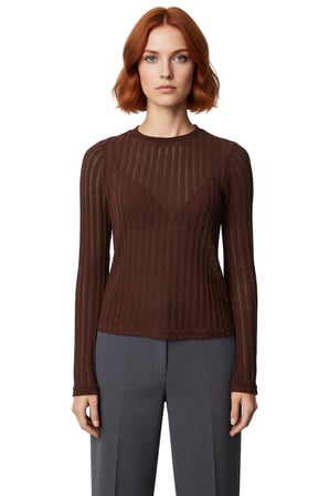 Kadın Fitted Bisiklet Yaka Uzun Kollu Triko Görünümlü Örme Bluz Günlük Kullanım İçin Cool Ve Comfort