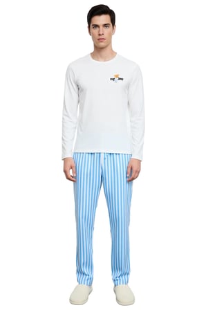Erkek Ayıcık Baskılı Bisiklet Yaka Uzun Kollu Pijama Takımı Fonksiyonel Dayanıklı Kaliteli