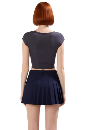 Bisiklet Yaka Fitted Crop Örme Bluz Viskon Ribana Yazlık Profesyonel Görünüm Özel Tasarım