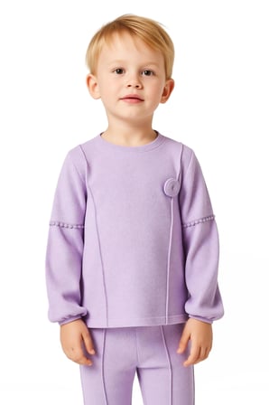Kız Çocuk Dokulu Örme Bisiklet Yaka Sweatshirt ve Eşofman Takımı Kaliteli Şık Rahat