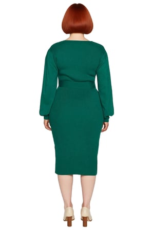 Kadın Triko Bodycon Kalıp Midi Elbise Kare Yaka Balon Kol Detaylı Kuşaklı Şık Tasarım Kaliteli