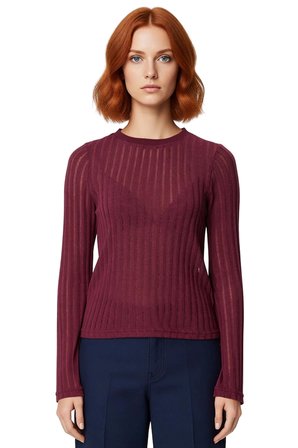 Kadın Fitted Bisiklet Yaka Uzun Kollu Triko Görünümlü Örme Bluz Günlük Kullanım İçin Cool Ve Comfort