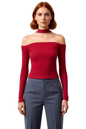 Kadın Fitted Bordo Örme Bluz Choker Yaka Düşük Kol Uzun Kollu Crop Kesim Günlük Kullanıma Uygun