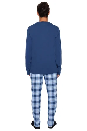 Erkek Ekose Pamuk Pijama Takımı Bisiklet Yaka Uzun Kollu Fonksiyonel Dayanıklı Kaliteli Şık