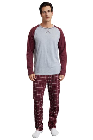 Erkek Bisiklet Yaka Kareli Pijama Takımı Uzun Kollu Fonksiyonel Dayanıklı Kaliteli Estetik