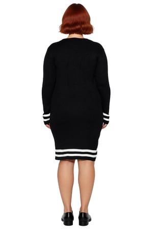 Kadın Bodycon Kesim Fitilli Triko Kazak Elbise Çizgili Detaylı Bisiklet Yaka Uzun Kollu Stil