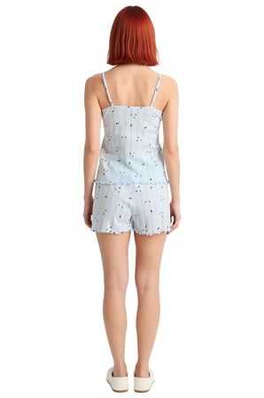 Kadın Çiçekli Pamuklu Pijama Takımı Rahat Örme Kumaş Özenle Seçilmiş Dayanıklı Malzeme