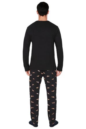 Erkek Penguen Nakışlı Bisiklet Yaka Uzun Kollu Pijama Takımı Fonksiyonel Dayanıklı Estetik