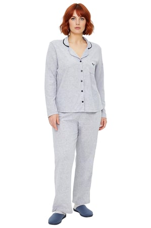 Kadın Gömlek Yaka Uzun Kollu Pijama Takımı Detaylı Biye ve Cep Fonksiyonel Dayanıklı Rahat