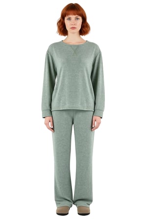 Kadın Yumuşak Tuşe Örme Pijama Takımı Bisiklet Yaka Uzun Kollu Fonksiyonel Dayanıklı Rahat