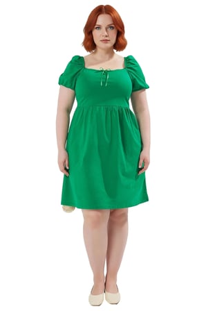 Kadın Skater Kalıp Balon Kol Kare Yaka Mini Elbise %100 Pamuklu Yazlık Konforlu Şık Tasarım