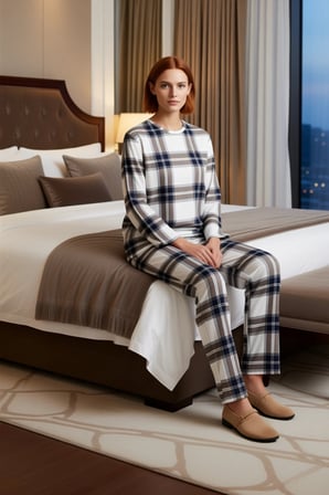 Kadın Ekose Pijama Takımı Bisiklet Yaka Uzun Kollu Fonksiyonel Dayanıklı Kaliteli Konforlu