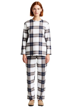 Kadın Ekose Pijama Takımı Bisiklet Yaka Uzun Kollu Fonksiyonel Dayanıklı Kaliteli Konforlu