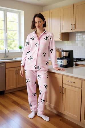 Kadın Polar Panda Desenli Gömlek Jogger Pijama Takımı Fonksiyonel Dayanıklı Kaliteli Rahat