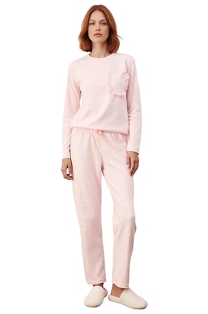 Pudra Kalp Desenli Pijama Takımı Kadın Fonksiyonel Dayanıklı Kaliteli Konforlu Estetik Şık