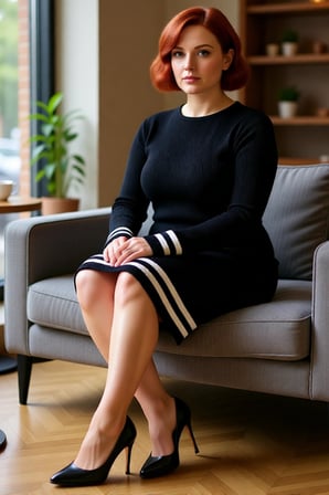 Kadın Bodycon Kesim Fitilli Triko Kazak Elbise Çizgili Detaylı Bisiklet Yaka Uzun Kollu Stil