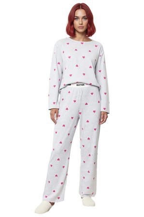 Kadin Melanj Kalp Desenli Pijama Takımı Fonksiyonel Dayanıklı Kaliteli Konforlu Estetik Şık