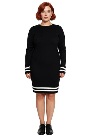 Kadın Bodycon Kesim Fitilli Triko Kazak Elbise Çizgili Detaylı Bisiklet Yaka Uzun Kollu Stil