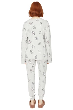 Kadın Göz Baskılı Bisiklet Yaka Uzun Kollu Pijama Takımı Fonksiyonel Dayanıklı Kaliteli Şık