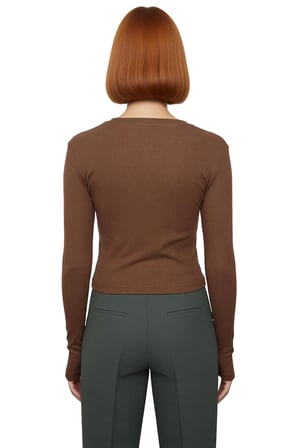 Kadın Pembe Viskon Ribana Dokulu Fitted Bisiklet Yaka Uzun Kollu Crop Bluz Günlük Kullanıma Uygun