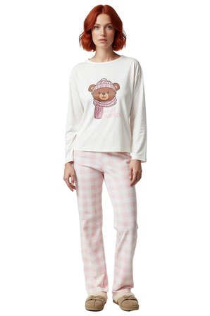 Kadın Ayıcıklı Baskılı Ekose Pijama Takımı Fonksiyonel Dayanıklı Kaliteli Konforlu Estetik
