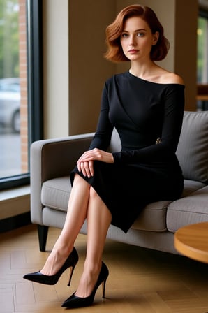 Kadın Asimetrik Yaka Siyah Bodycon Midi Elbise Aksesuar Detaylı Şık ve Modern Kokteyl Görünüm