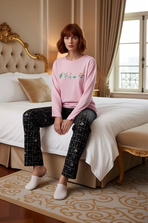 Kadin Kurdele Desenli Kirmizi Puantiyeli Pijama Takımı Fonksiyonel Dayanıklı Kaliteli Spor