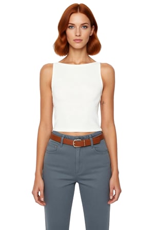 Kadın Beyaz Kayık Yaka Fitted Crop Bluz Viskon Ribana Dokuma Tipi İnce Askılı Günlük Kullanıma Uygun