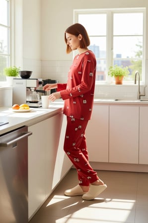 Kadın Göz Baskılı Bisiklet Yaka Uzun Kollu Pijama Takımı Fonksiyonel Dayanıklı Kaliteli Şık