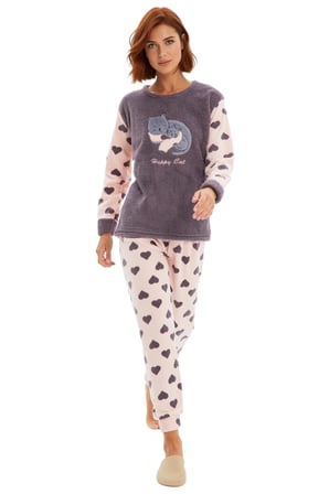 Kadin Kirmizi Kalp Desenli Polar Pijama Takımı Ve Uyku Bandi Fonksiyonel Dayanıklı Estetik