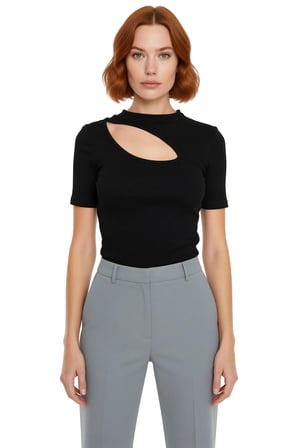 Kadın Cut Out Detaylı Bisiklet Yaka Crop Fitilli Esnek Örme Bluz Günlük Kullanım İçin İdeal