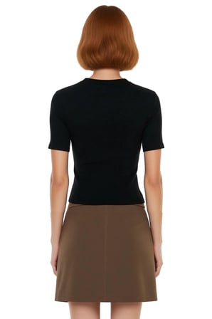 Kadın Cut Out Detaylı Bisiklet Yaka Crop Fitilli Esnek Örme Bluz Günlük Kullanım İçin İdeal