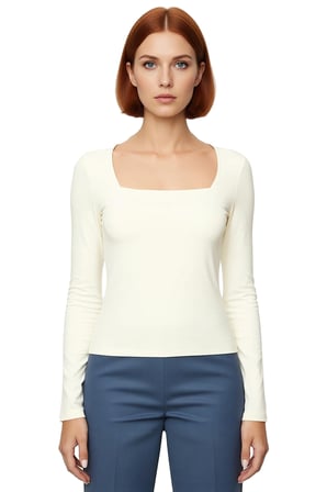Kadın Gri Kare Yaka Fitted Uzun Kollu Pamuklu Bluz Günlük Kullanım İçin Cool & Comfort Özellikli